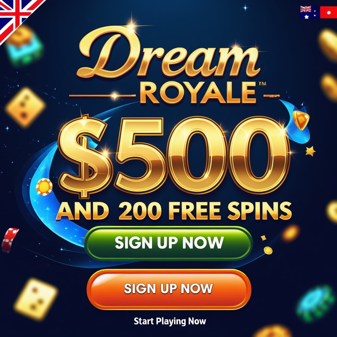 Dream Royale online casino Australia welcome bonus $500 and 200 free spins